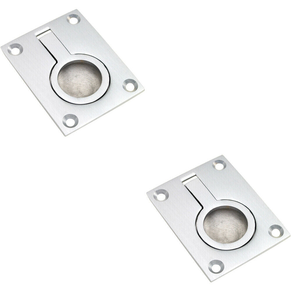2X Flush Ring Recessed Pull Handle 50 X 38Mm 8Mm Depth Satin Chrome