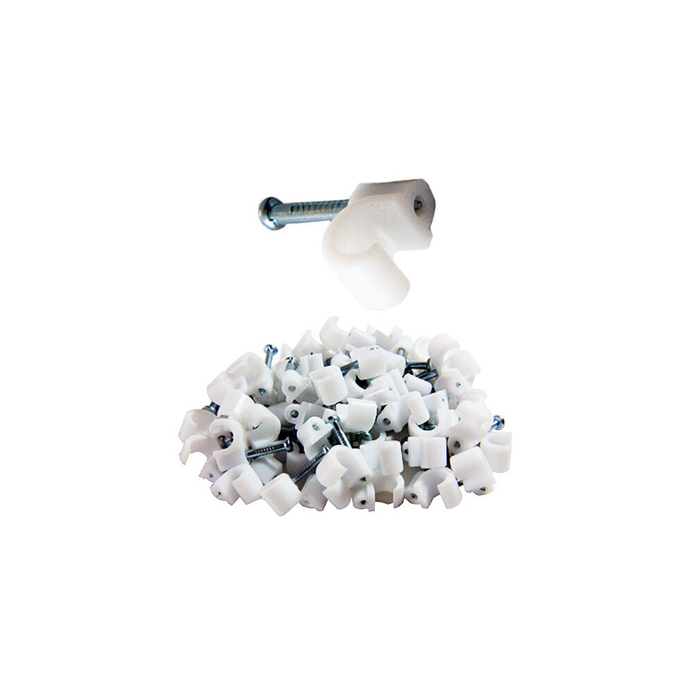 100x 3 4mm White BT Telephone Phone Line Round Cable Clips For 2 & 3 Pair Wire