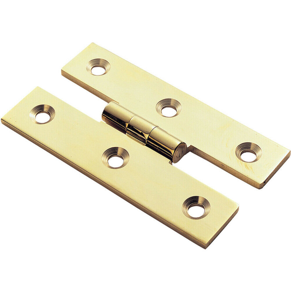PAIR 63 x 38 x 2mm H Pattern Cabinet Hinge Polished Brass Cupboard Door