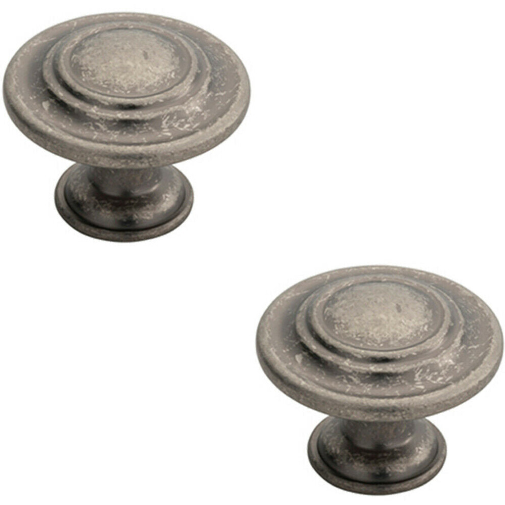 Loops Unisex Multicolor 2X Round Ringed Pattern Door Knob 32Mm Diameter Pewter Cabinet Handle - Image 2