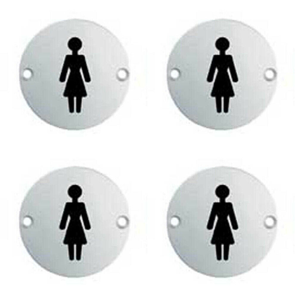Loops 4X Bathroom Door Female Symbol Sign 64Mm Fixing Centres 76Mm Dia Polished Steel