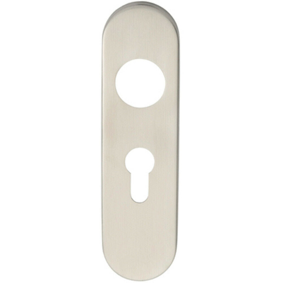 Pair Radius Lock Euro Cylinder Plate Cover 170 X 45 X 8Mm Satin Steel 5056492562972