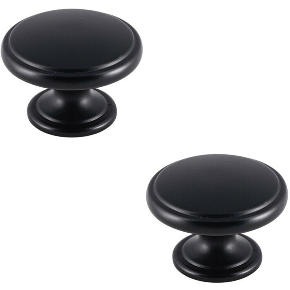 2x Ring Domed Cupboard Door Knob 38.5mm Diameter Matt Black Cabinet Handle