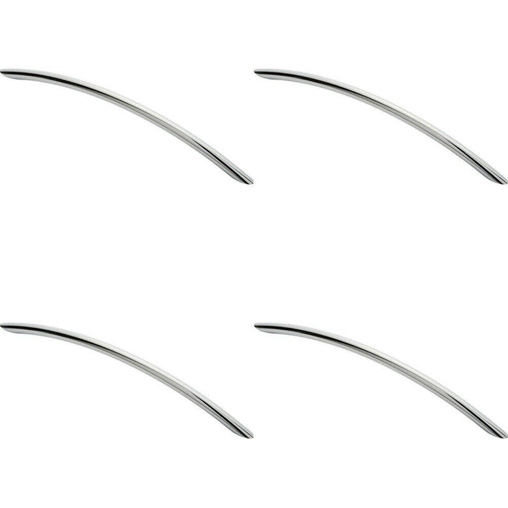 4x Curved Bow Cabinet Pull Handle 256 x 10mm 224mm Fixing Centres Chrome