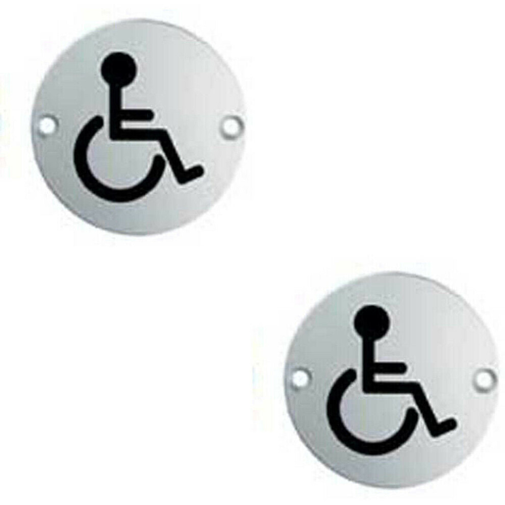 Loops 2X Bathroom Door Disabled Symbol Sign 64Mm Fixing Centres 76Mm Dia Steel