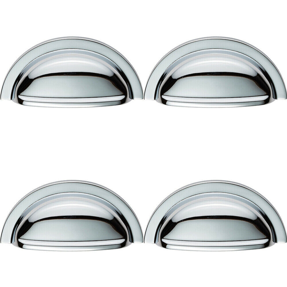 4x Cabinet Cup Pull Handle 91 x 45mm 76mm Fixing Centres Polished Chrome