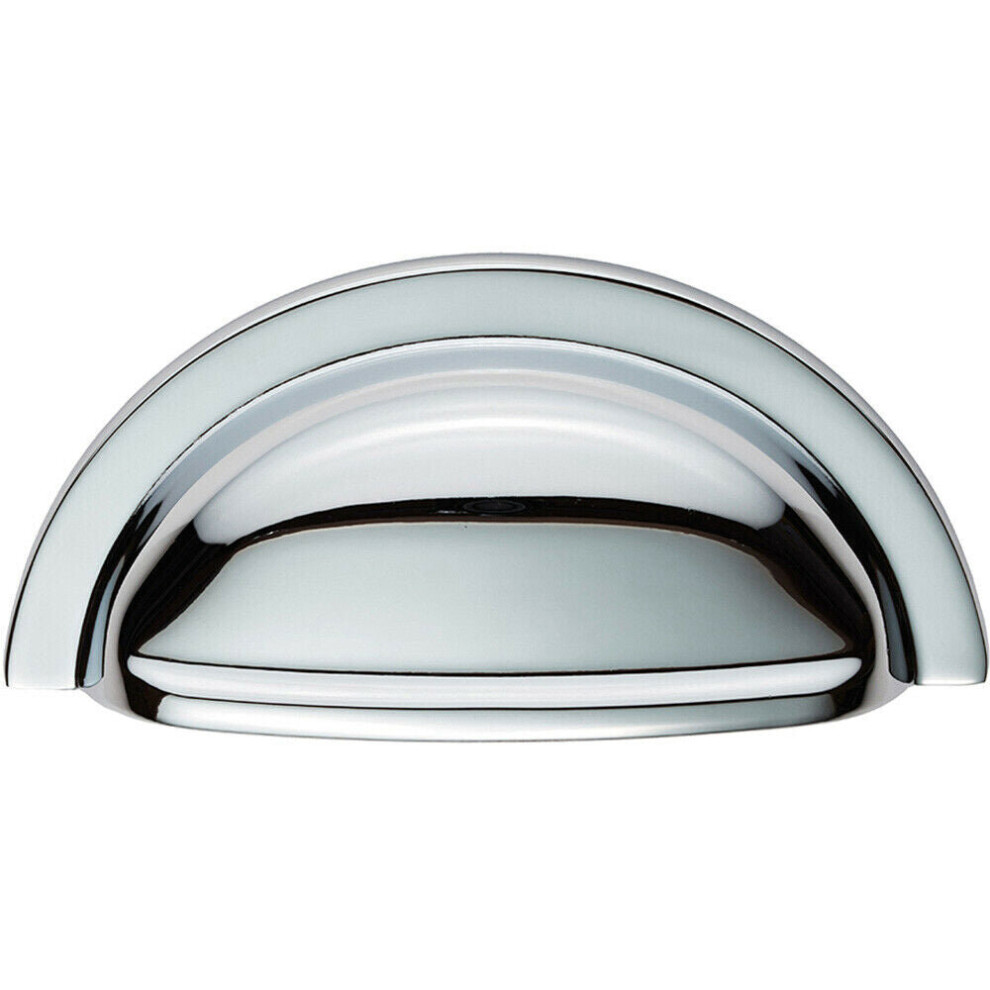 Loops Cabinet Cup Pull Handle 91 X 45Mm 76Mm Fixing Centres Polished Chrome