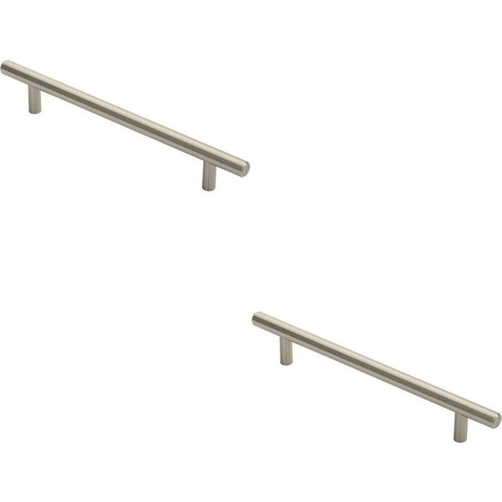 Loops 2X Round T Bar Cabinet Pull Handle 220 X 12Mm 160Mm Fixing Centres Satin Nickel