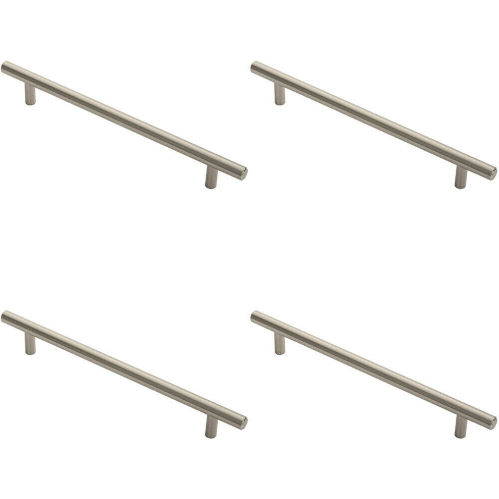 4x Round T Bar Cabinet Pull Handle 252 x 12mm 192mm Fixing Centres Satin Nickel