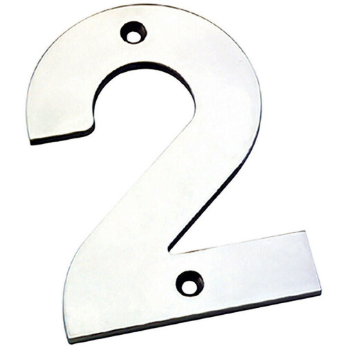 Loops 100mm Front Door Numerals '2' 81mm Fixing Centres Bright Stainless Steel