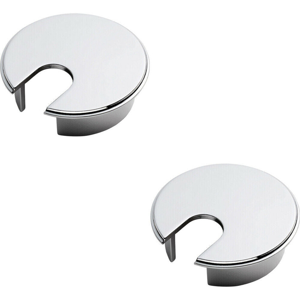2x 62mm Recessed Heavy Pattern Cable Tidy Desktop Cable Hole Polished Chrome
