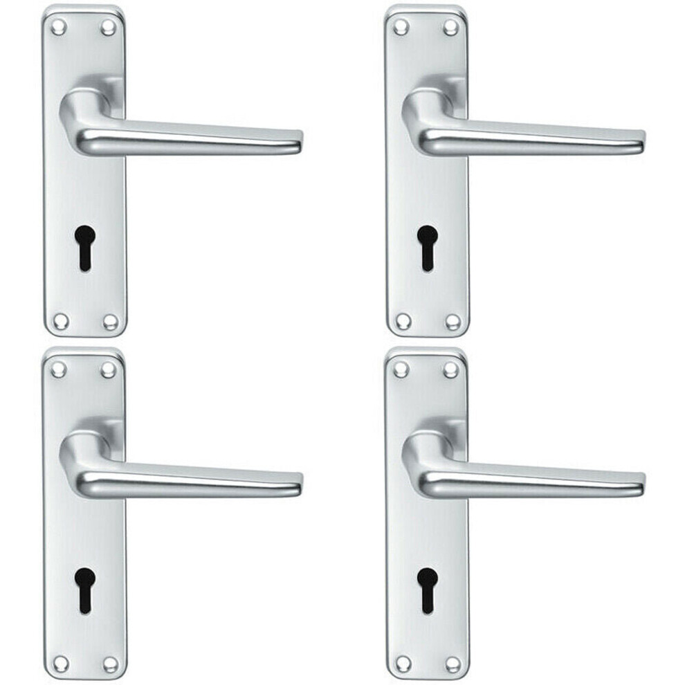 Loops 4X Pair Straight Tapered Handle On Lock Backplate 152 X 41Mm Satin Aluminium