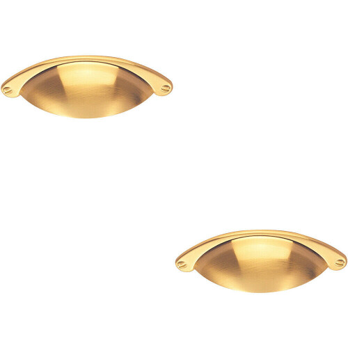Loops 2x Traditional Cup Pull Handle 104 x 26mm 64mm Fixing Centres Satin Brass