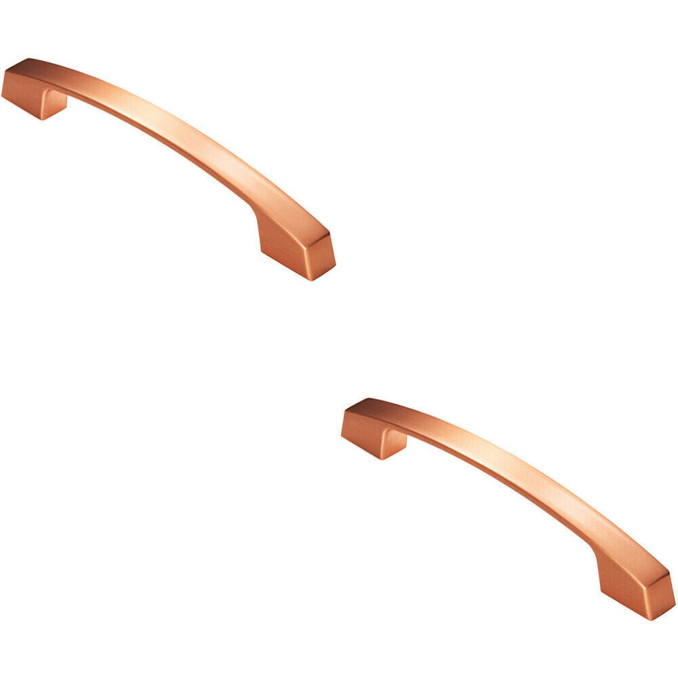 2x Curved Flat Faced Cupboard Pull Handle 160mm Fixing Centres Satin Copper