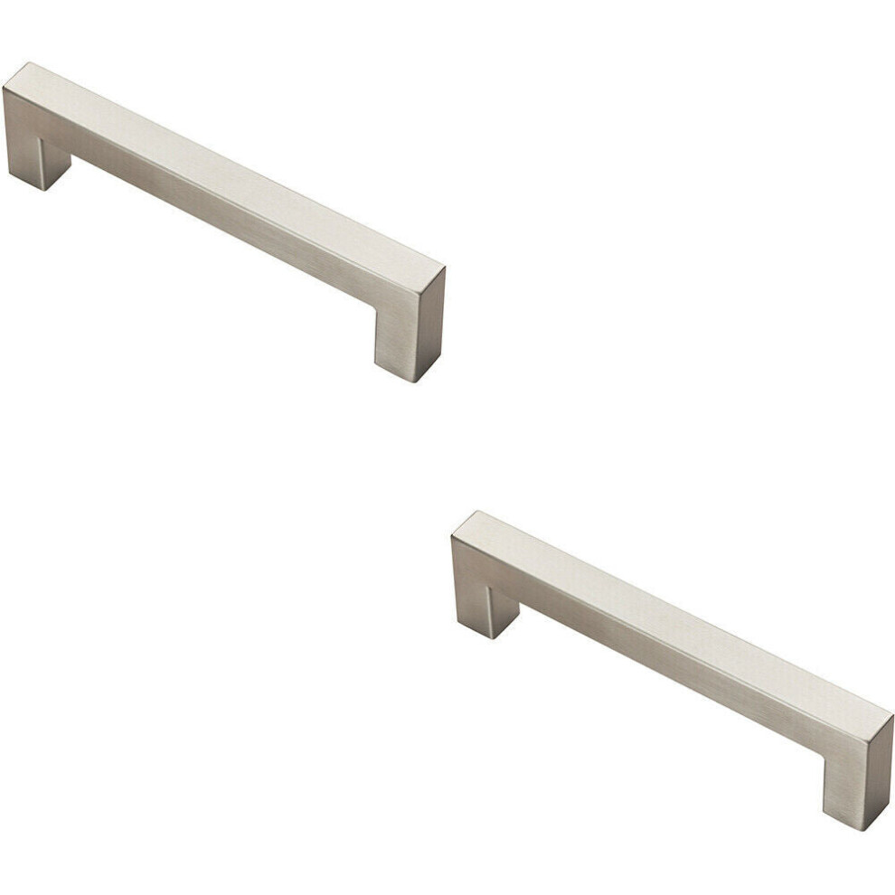 2x Square Linear Block Pull Handle 142 x 14mm 128mm Fixing Centres Satin Steel