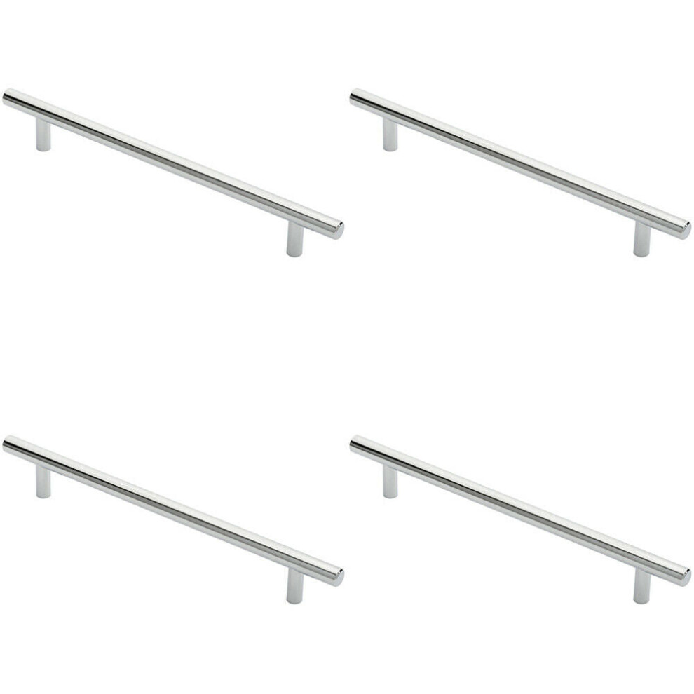 4X Round T Bar Cabinet Pull Handle 252 X 12Mm 192Mm Fixing Centres Chrome 5056524201428