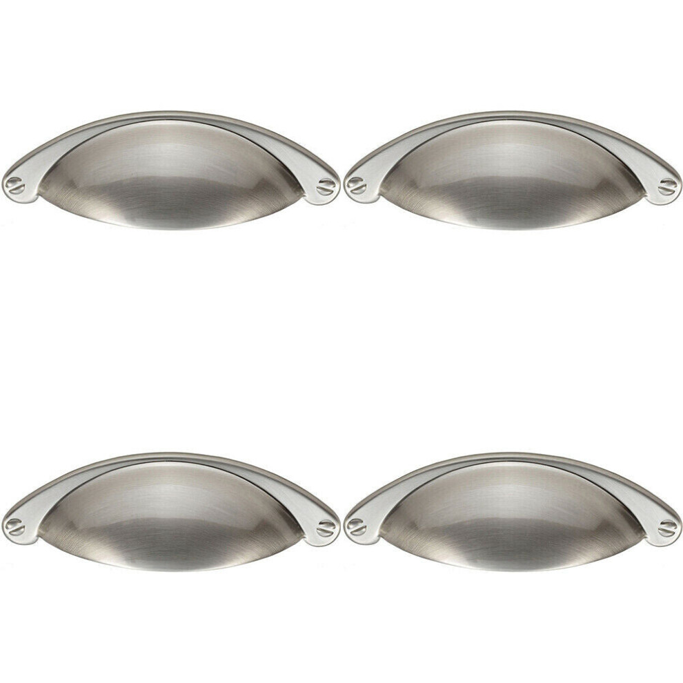 4X Traditional Cup Pull Handle 104 X 26Mm 64Mm Fixing Centres Satin Nickel 5056524201336