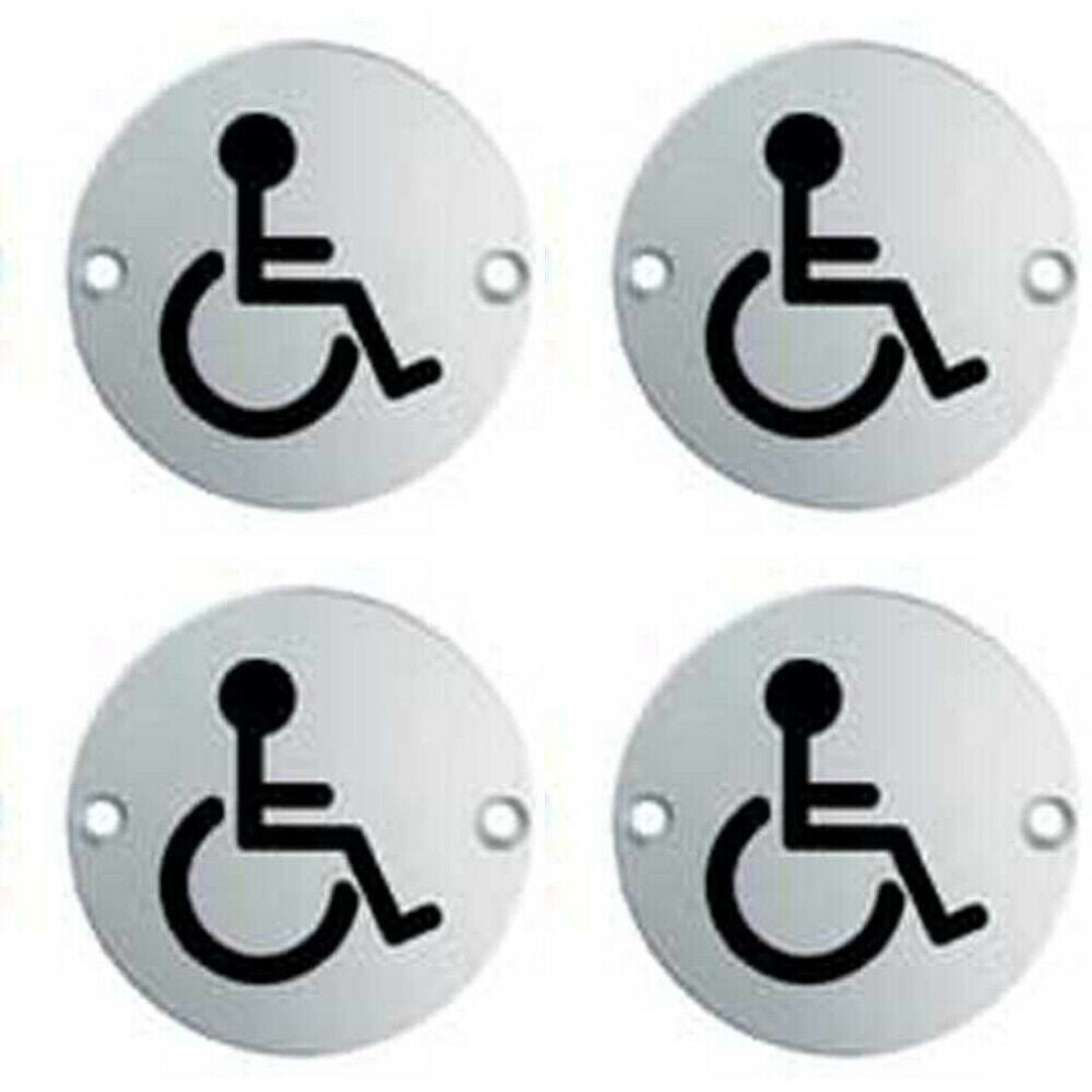 4x Bathroom Door Disabled Symbol Sign 64mm Fixing Centres 76mm Dia Steel