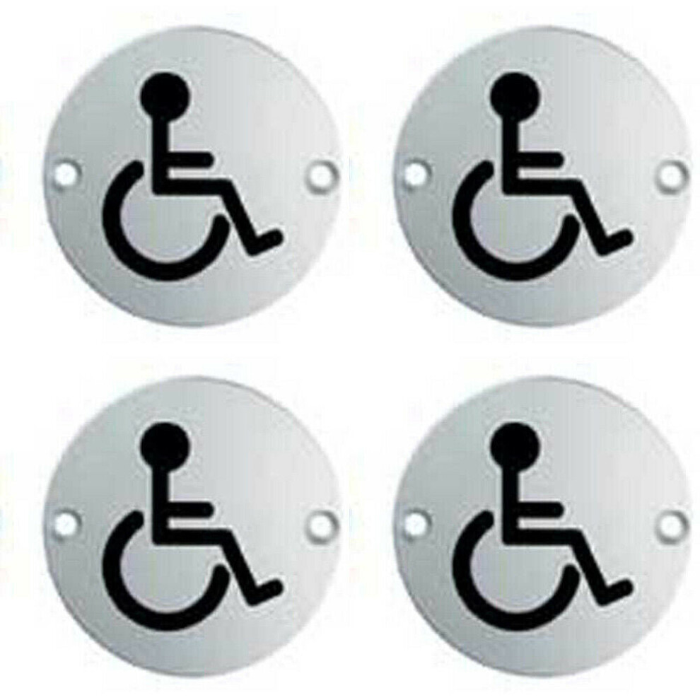 Loops 4X Bathroom Door Disabled Symbol Sign 64Mm Fixing Centres 76Mm Dia Steel
