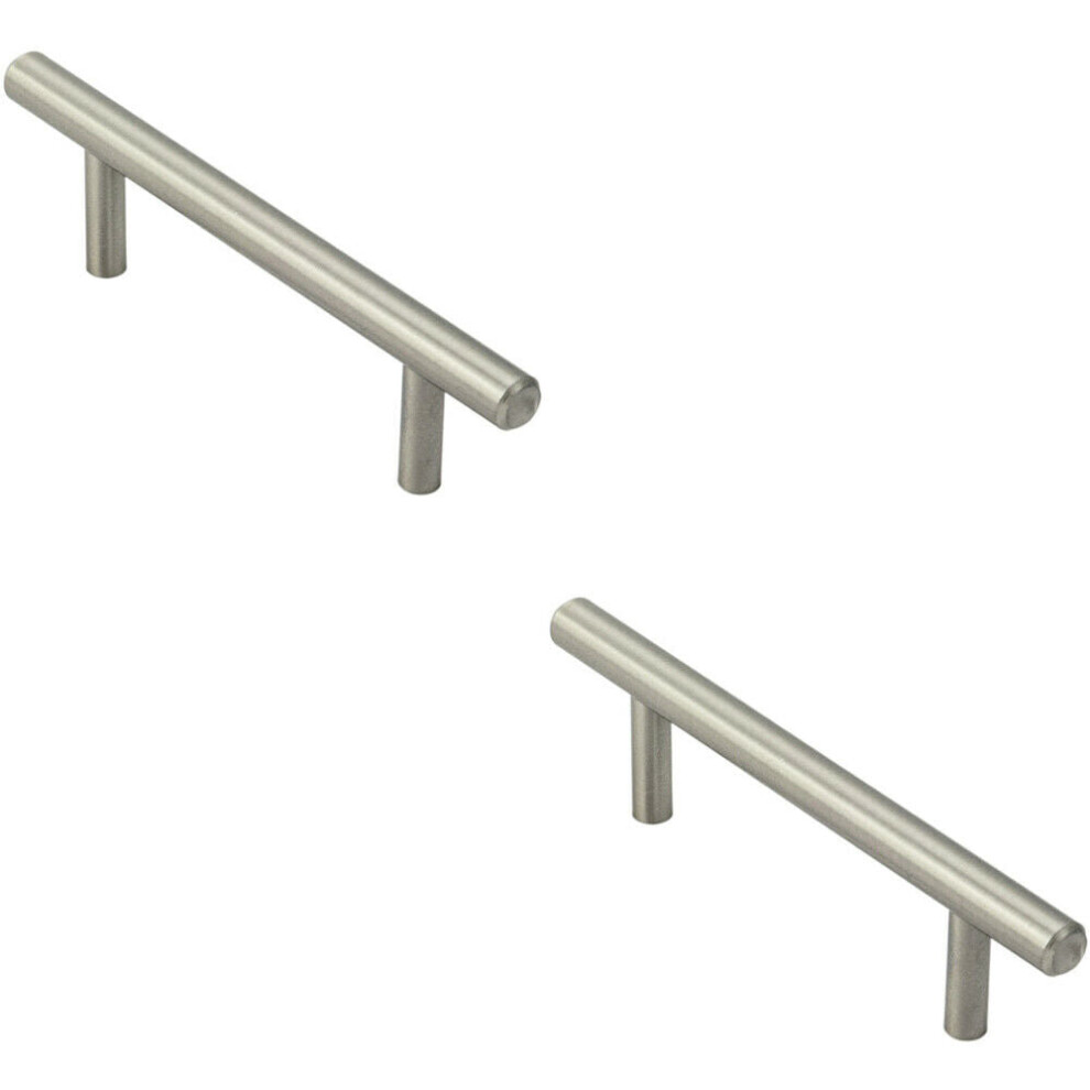 2x Mini Round T Bar Pull Handle 100 x 8mm 64mm Fixing Centres Satin Nickel