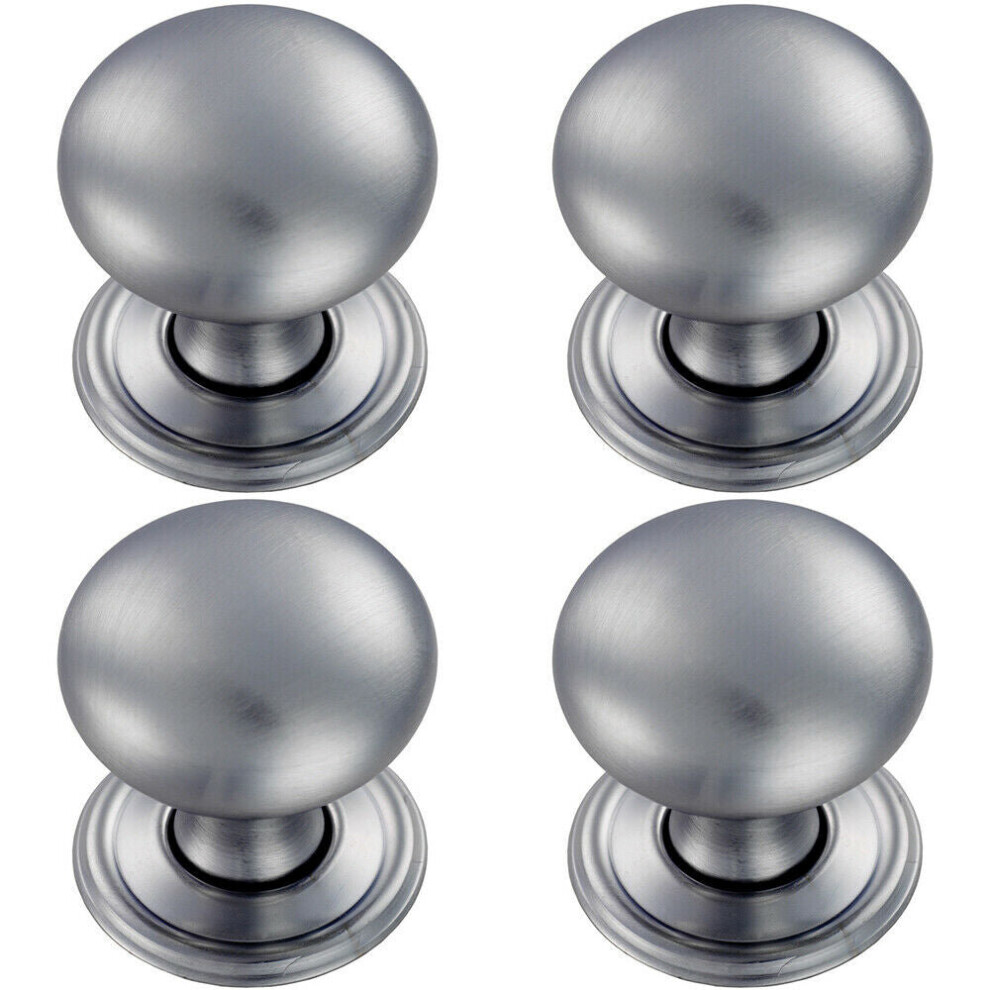 4x Round Victorian Cupboard Door Knob 32mm Dia Satin Chrome Cabinet Handle