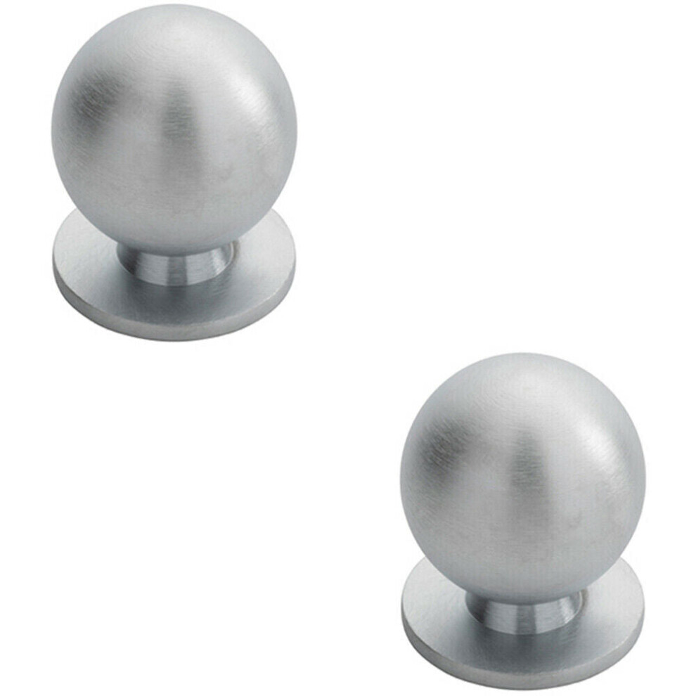 2x Solid Ball Cupboard Door Knob 30mm Diameter Satin Chrome Cabinet Handle