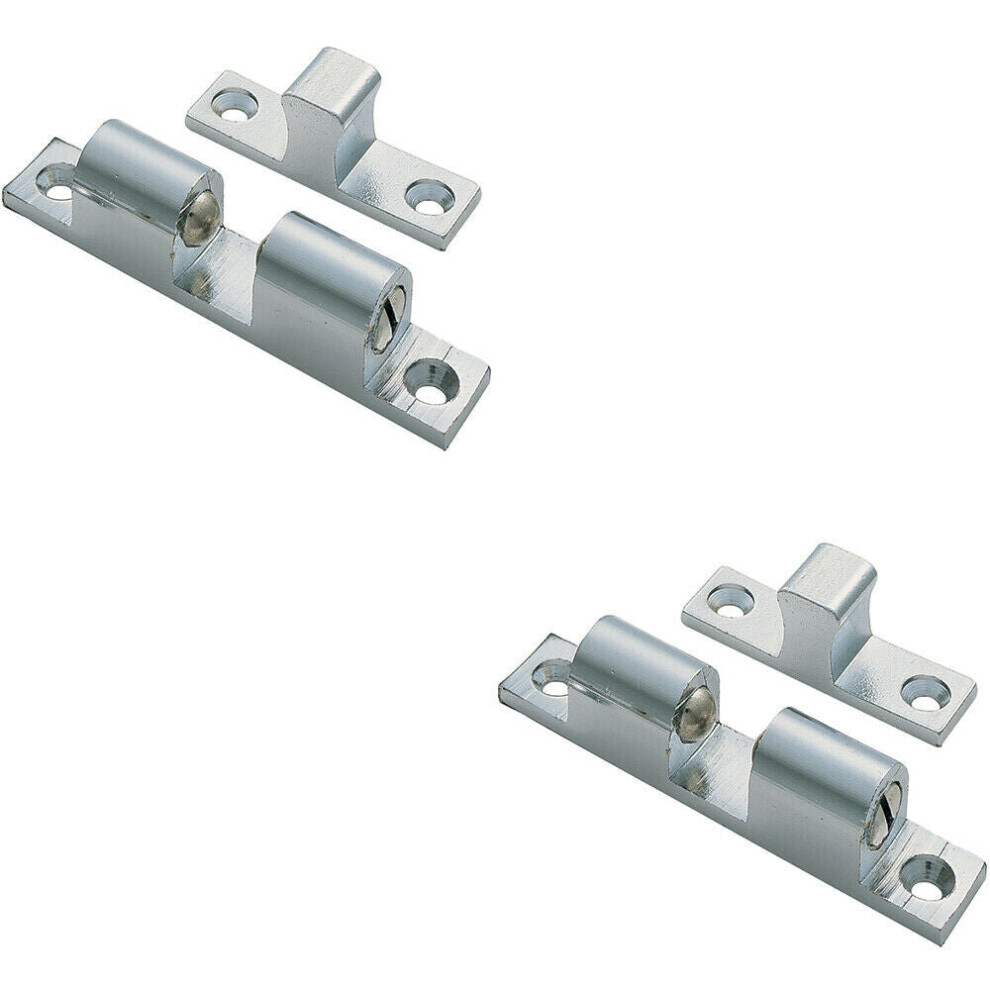 2x Double Ball Roller Cupboard Catch 43 x 8mm 34.5mm Fixing Centres Satin Chrome