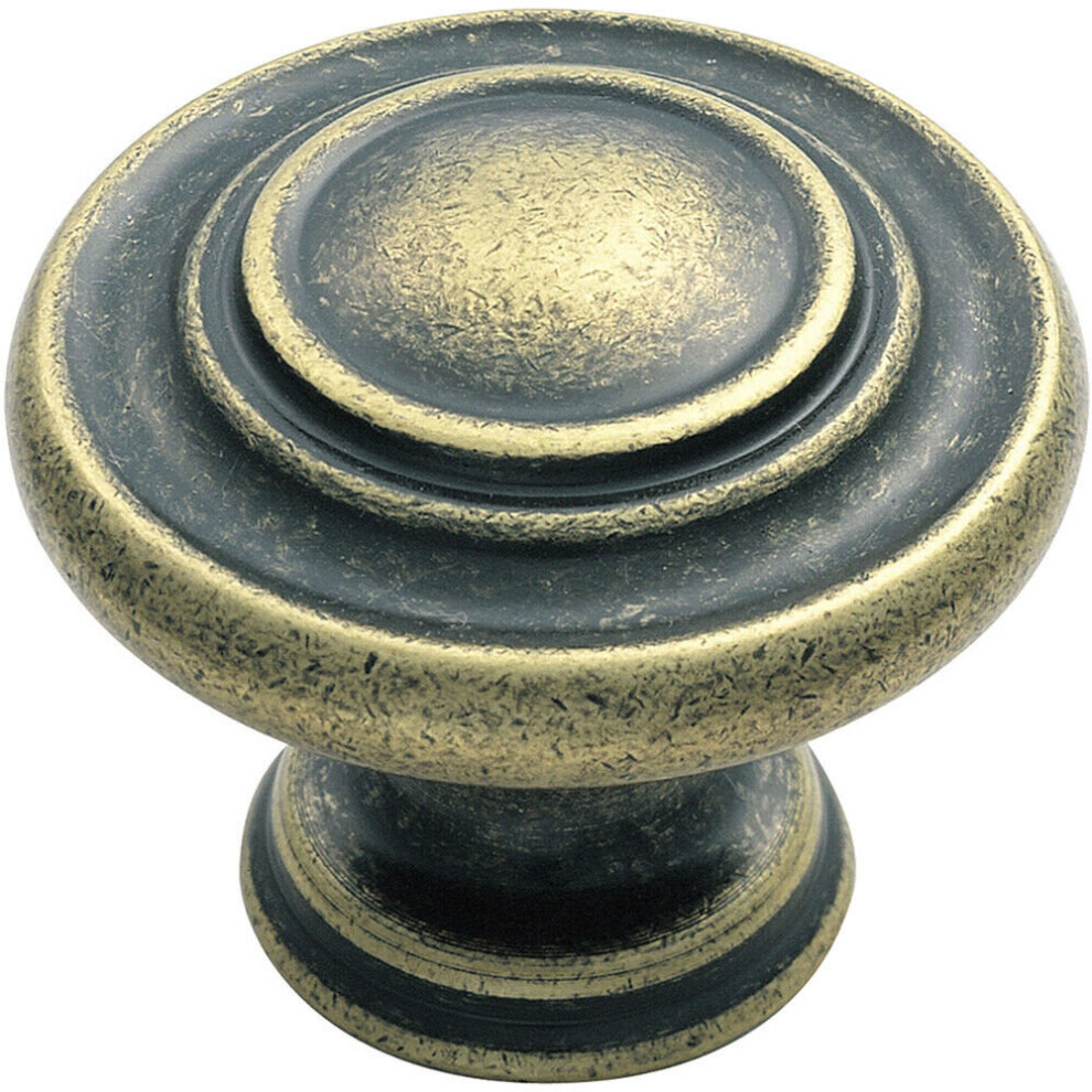 Loops Round Ringed Pattern Door Knob 32Mm Diameter Antique Brass Cabinet Handle