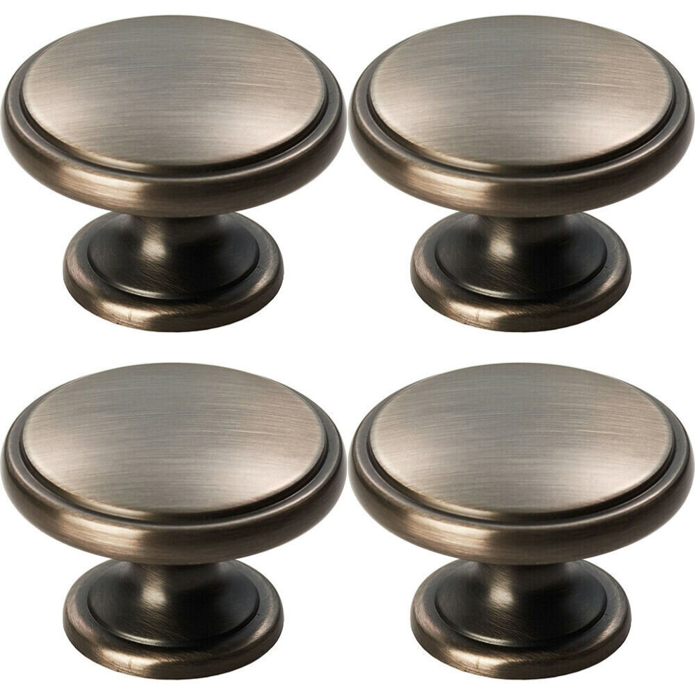 4x Ring Domed Cupboard Door Knob 38.5mm Diameter Gun Metal Cabinet Handle