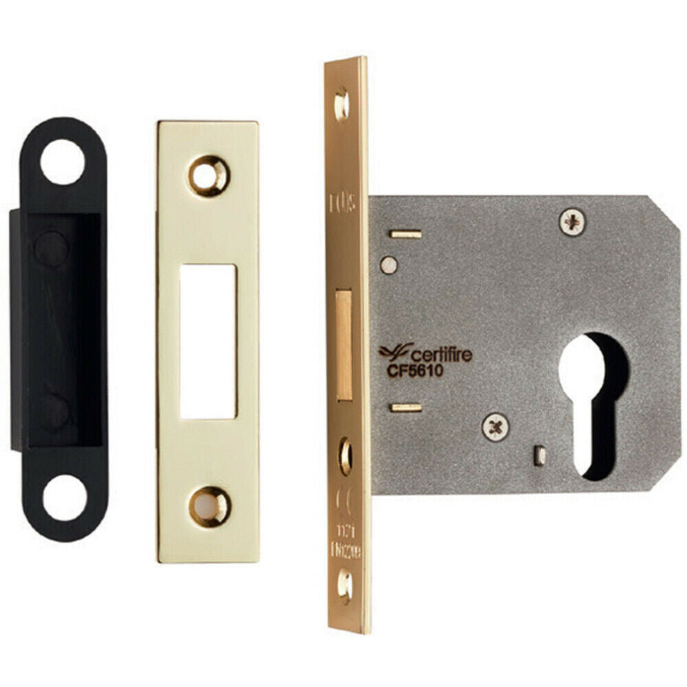 Residential Euro Profile Deadlock Casing 78.5Mm 108Mm Fixings Electro Brassed 5056492566376