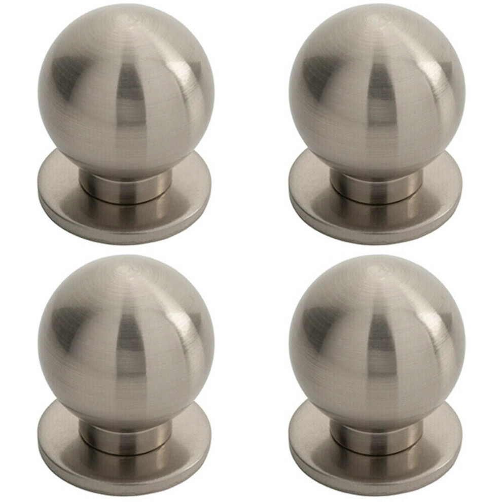 Loops 4X Small Solid Ball Cupboard Door Knob 30Mm Dia Satin Nickel Cabinet Handle