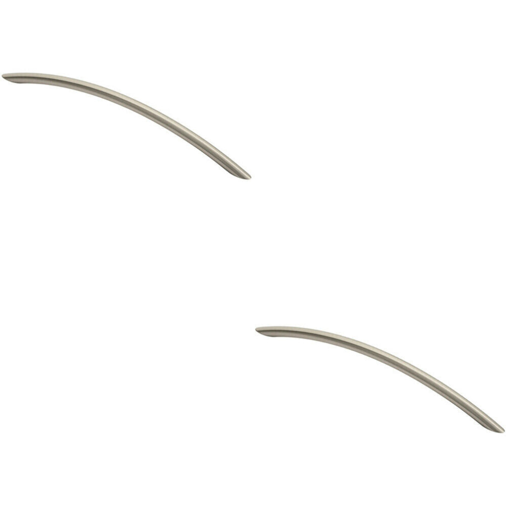 2X Curved Bow Cabinet Pull Handle 256 X 10Mm 224Mm Fixing Centres Satin Nickel
