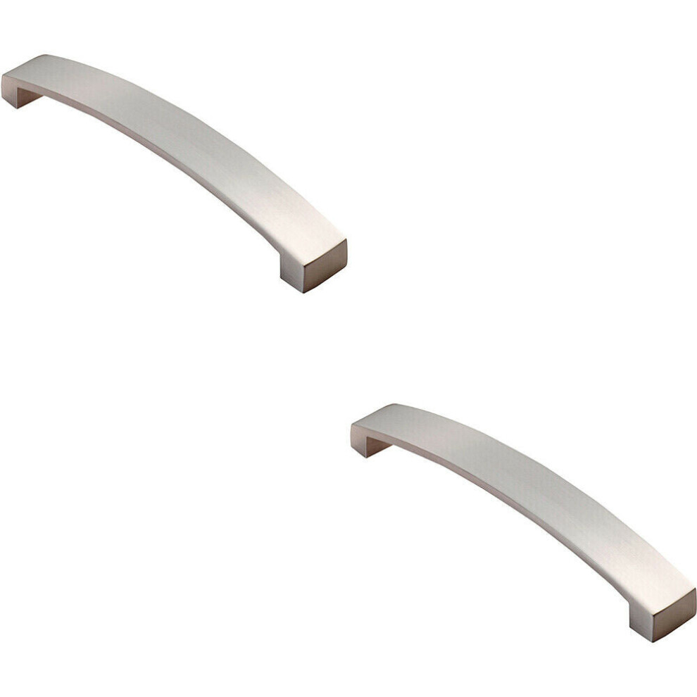 2x Flat Curved Bow Pull Handle 172 x 25mm 160mm Fixing Centres Satin Nickel