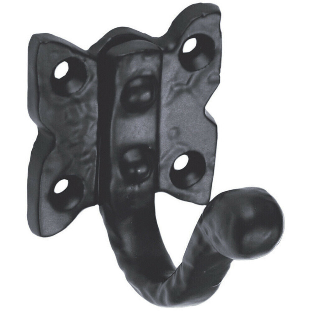 Single Ornate Wardrobe Hook on Butterfly Backplate 47mm Proj Black Antique