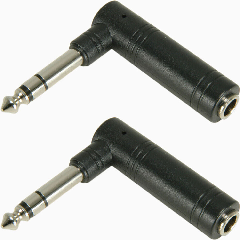 2x 6.35mm 1/4" Stereo Jack Plug To Socket Right Angled Adapter Socket 90 Degrees