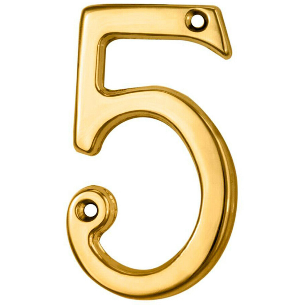 Loops Polished Brass Door Number 5 75Mm Height 4Mm Depth House Numeral Plaque