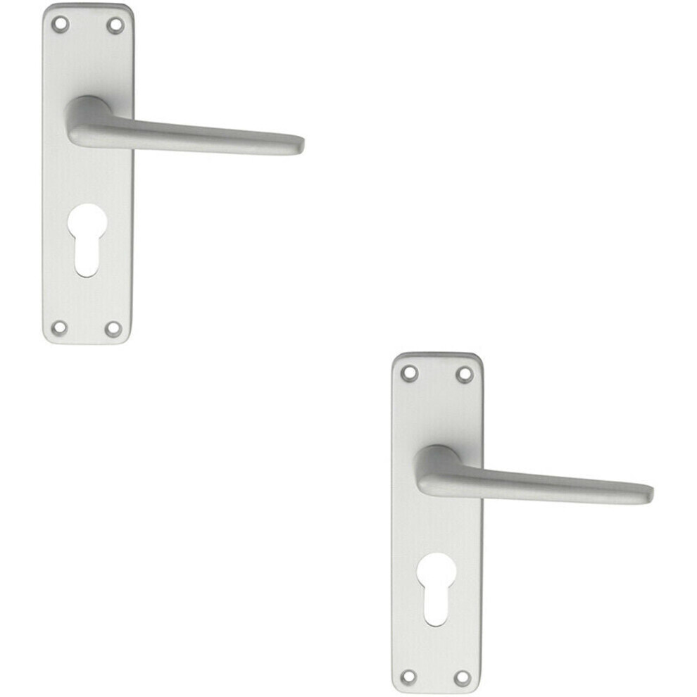 2x PAIR Straight Tapered Lever on Euro Lock Backplate 152 x 41mm Satin Aluminium