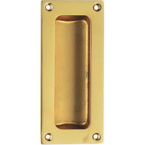 Loops Recessed Sliding Door Flush Pull 102 x 45mm 10.5mm Depth Polished Brass