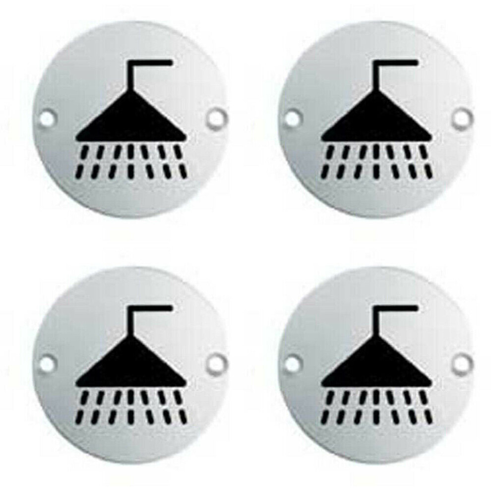Loops 4X Bathroom Door Shower Symbol Sign 64Mm Fixing Centres 76Mm Dia Satin Steel
