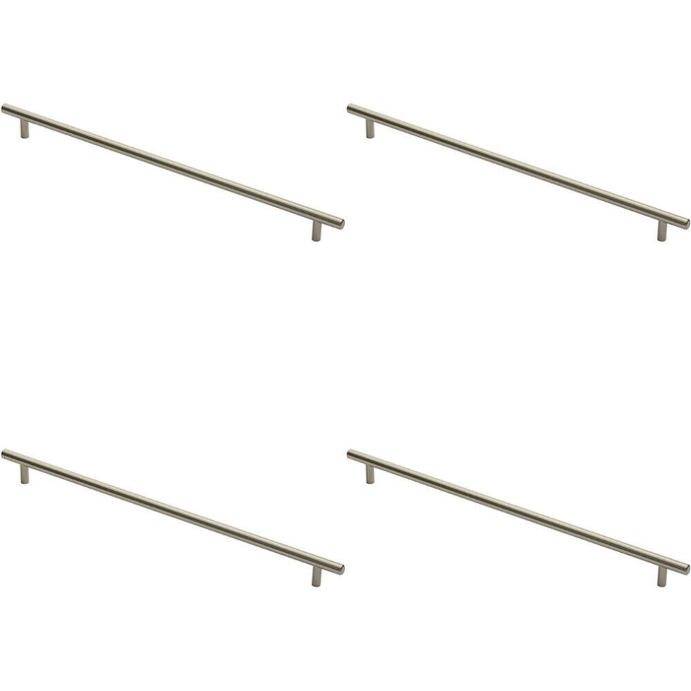 4x Round T Bar Cabinet Pull Handle 444 x 12mm 384mm Fixing Centres Satin Nickel