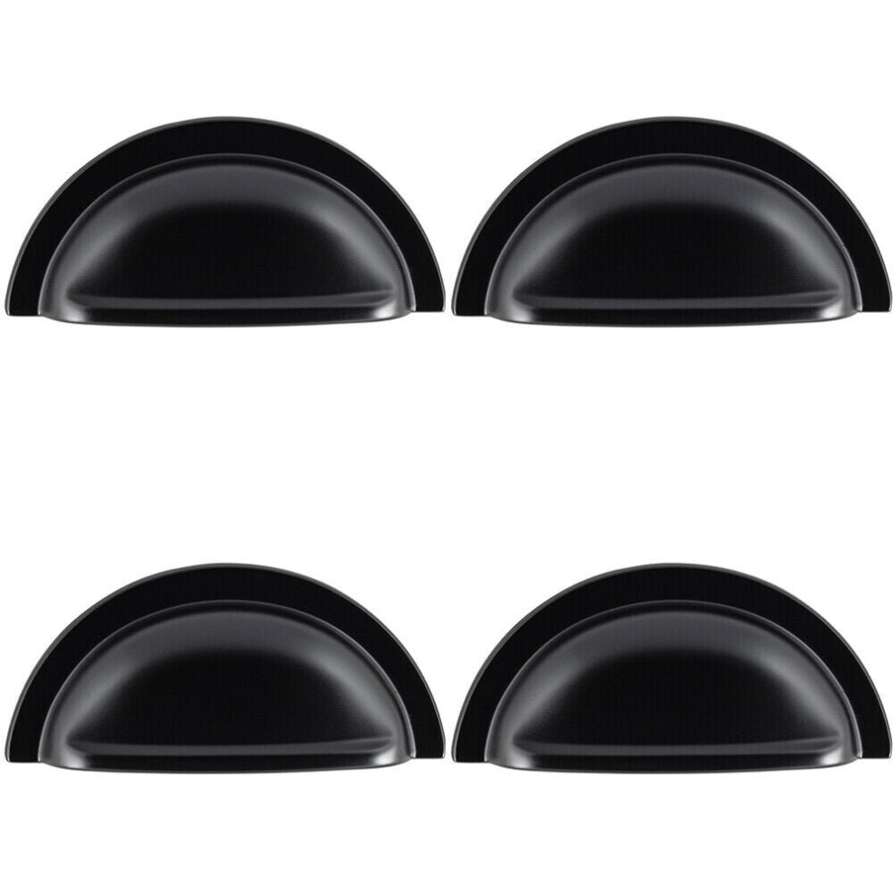 4X Cabinet Cup Pull Handle 91 X 45Mm 76Mm Fixing Centres Matt Black 5056524201442