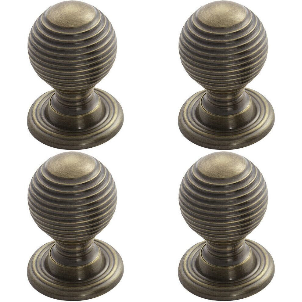4x Textured Reeded Ball Cupboard Door Knob 23mm Dia Florentine Bronze Handle