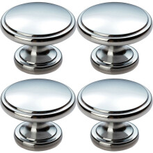 4x Ring Domed Cupboard Door Knob 38.5mm Diameter Polished Chrome Cabinet Handle
