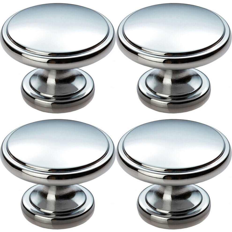 4x Ring Domed Cupboard Door Knob 38.5mm Diameter Polished Chrome Cabinet Handle