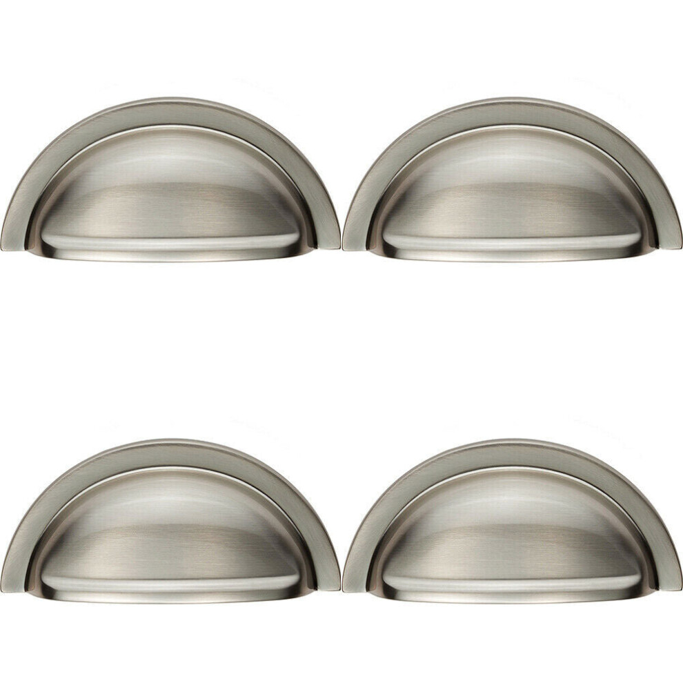 4x Cabinet Cup Pull Handle 91 x 45mm 76mm Fixing Centres Satin Nickel