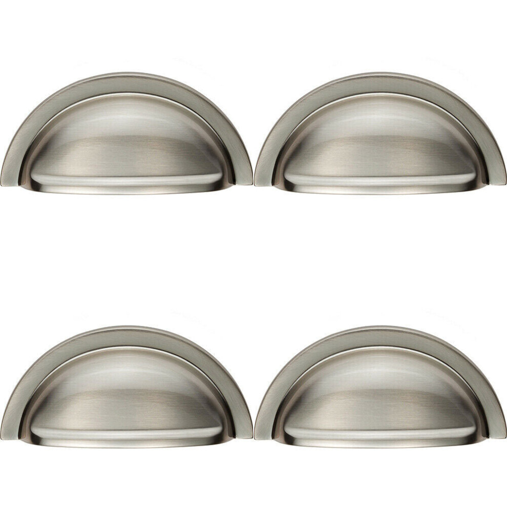 4X Cabinet Cup Pull Handle 91 X 45Mm 76Mm Fixing Centres Satin Nickel