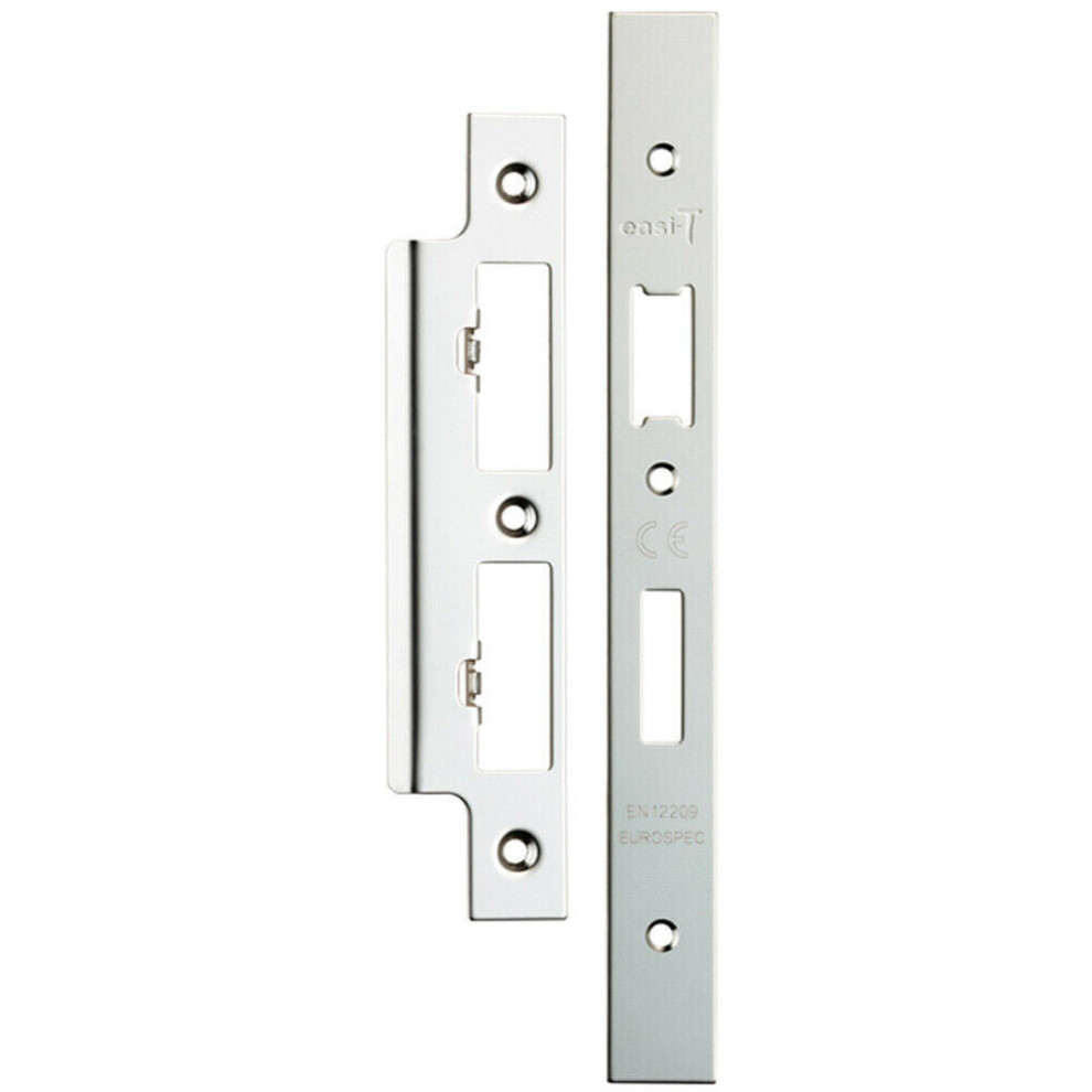 Forend Strike & Fixing Pack For DIN Euro Sash & Bathroom Lock Bright Steel