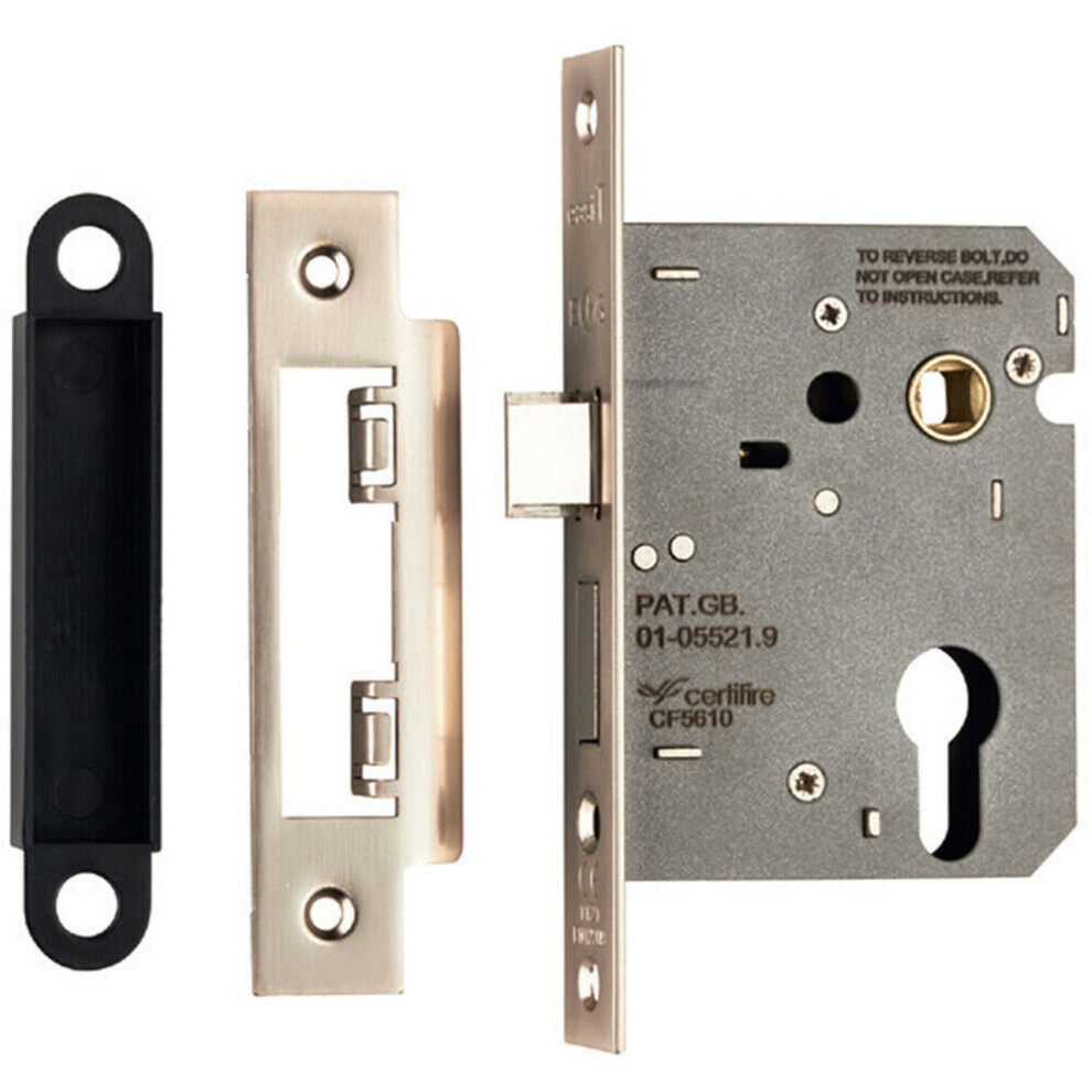 76mm Contract Euro Profile Sashlock - Square Forend - Satin Nickel Door Latch - Image 2