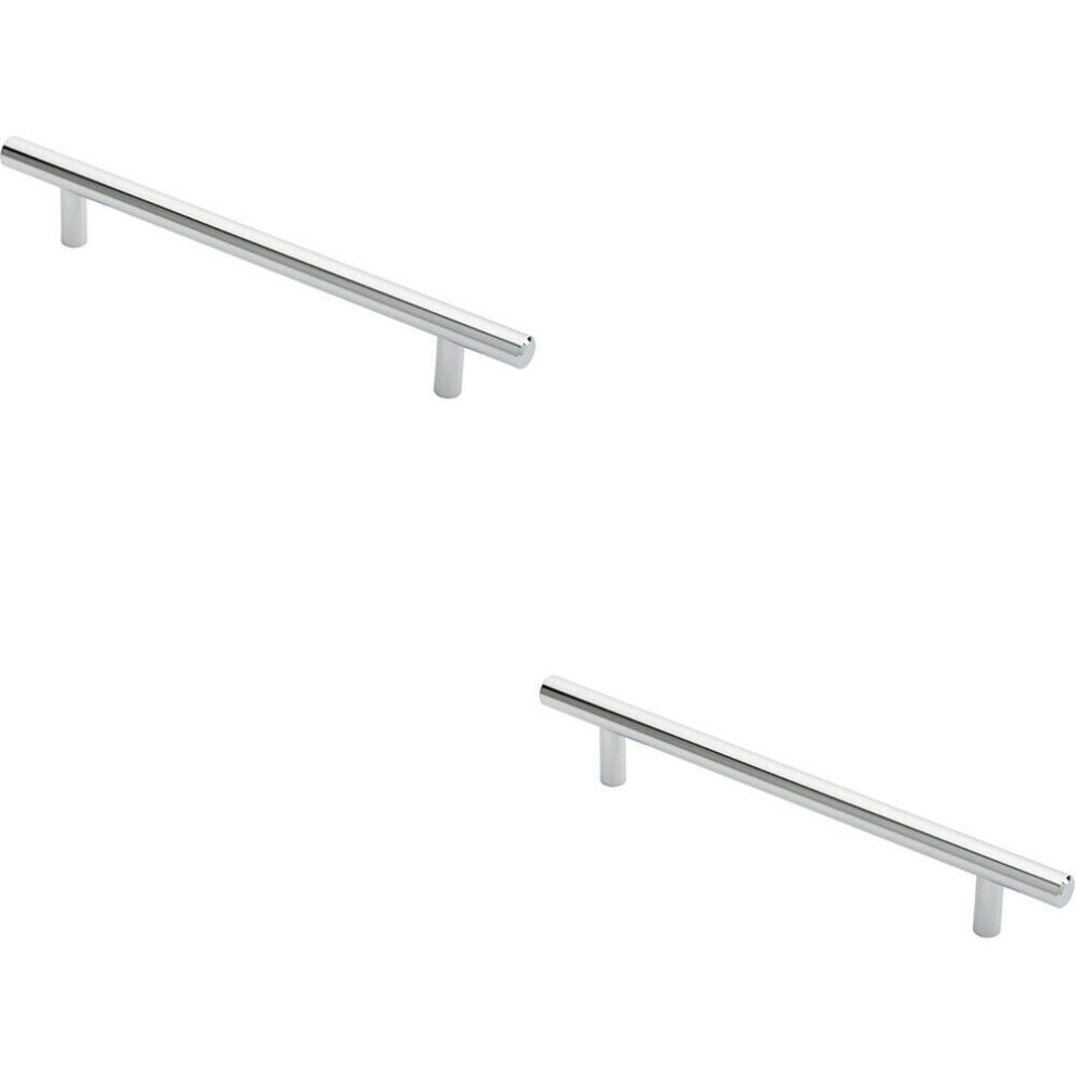 2X Round T Bar Cabinet Pull Handle 220 X 12Mm 160Mm Fixing Centres Chrome 5056492586114