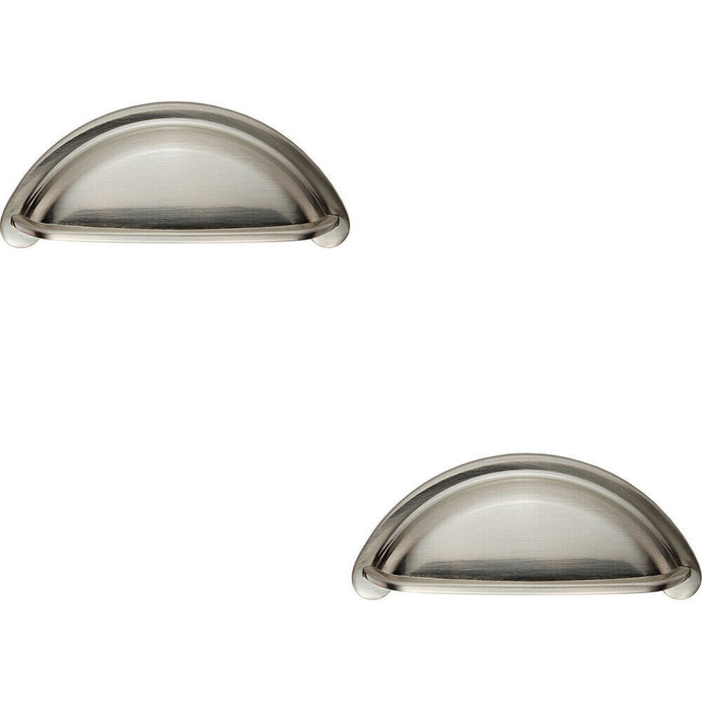 Loops 2X Cabinet Cup Pull Handle 94 X 41.5Mm 76Mm Fixing Centres Satin Nickel